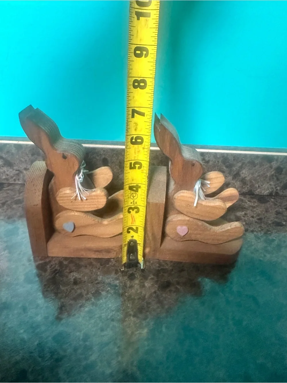 Wooden Bunny Bookends in Natural Wood - Home Wall Decor